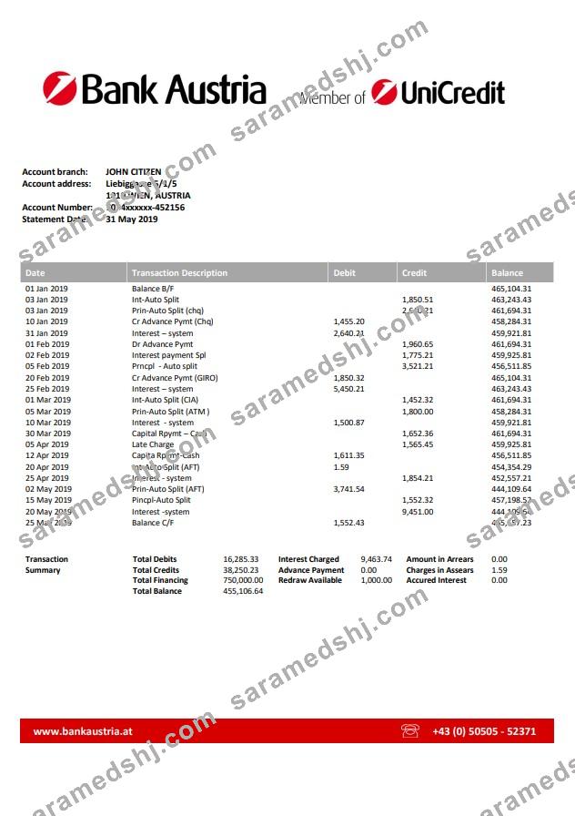 Austria bank statement